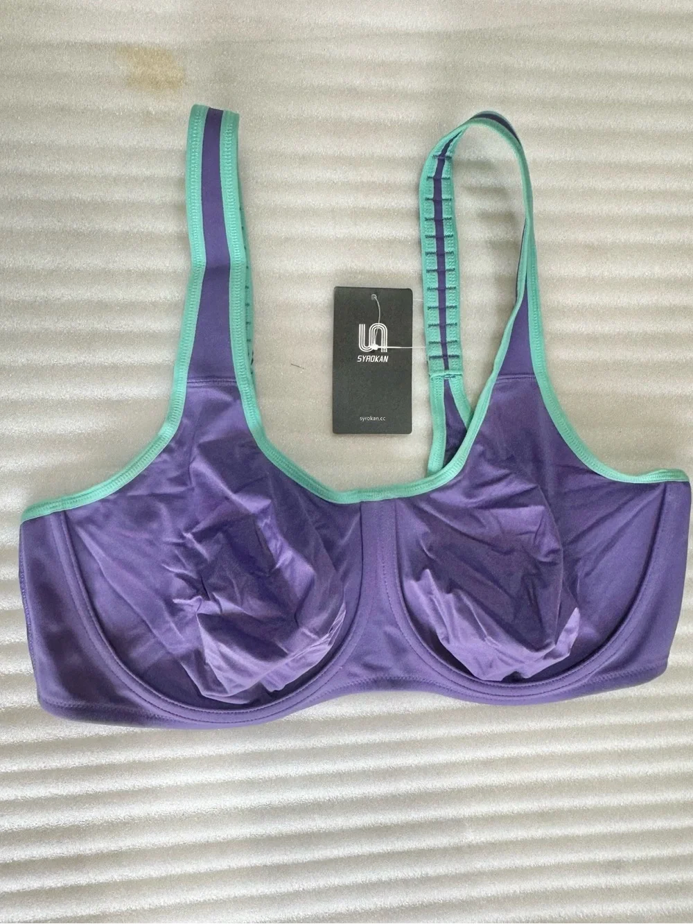 Purple Underwire Sports Bra with Mint Trim - Picture 1 of 3